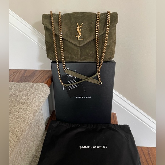 Yves Saint Laurent Toy Puffer Handbag Loden Green Suede BRAND NEW with Box - Picture 7 of 14